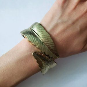 Vintage Gold Toned Leaf Cuff Bangle Bracelet